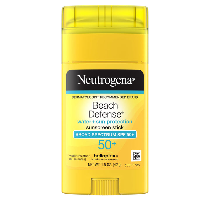 Neutrogena sunscreen stick front view showing compact, travel-friendly design and quick protection