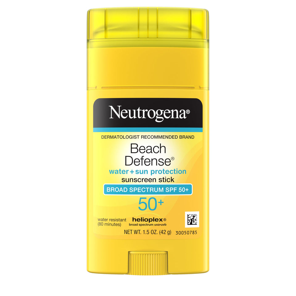 Neutrogena sunscreen stick front view showing compact, travel-friendly design and quick protection