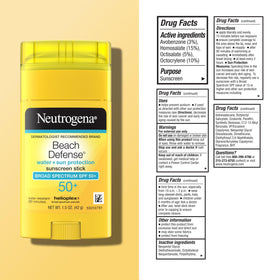 Neutrogena stick with water splash illustrating up to 80 minutes water resistance