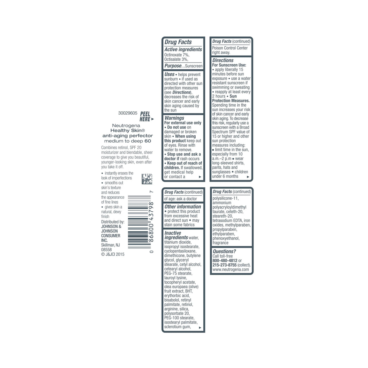 Neutrogena ingredient label showing titanium dioxide and SPF 20 for daily broad-spectrum protection