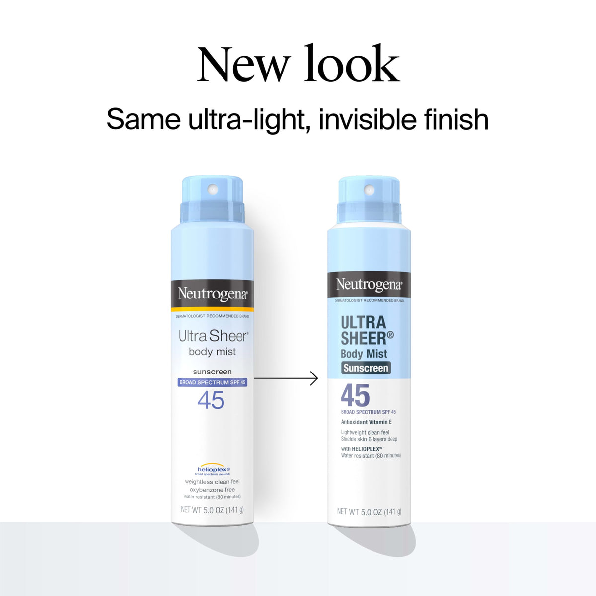 Neutrogena spray nozzle close-up for even, no-mess application benefit