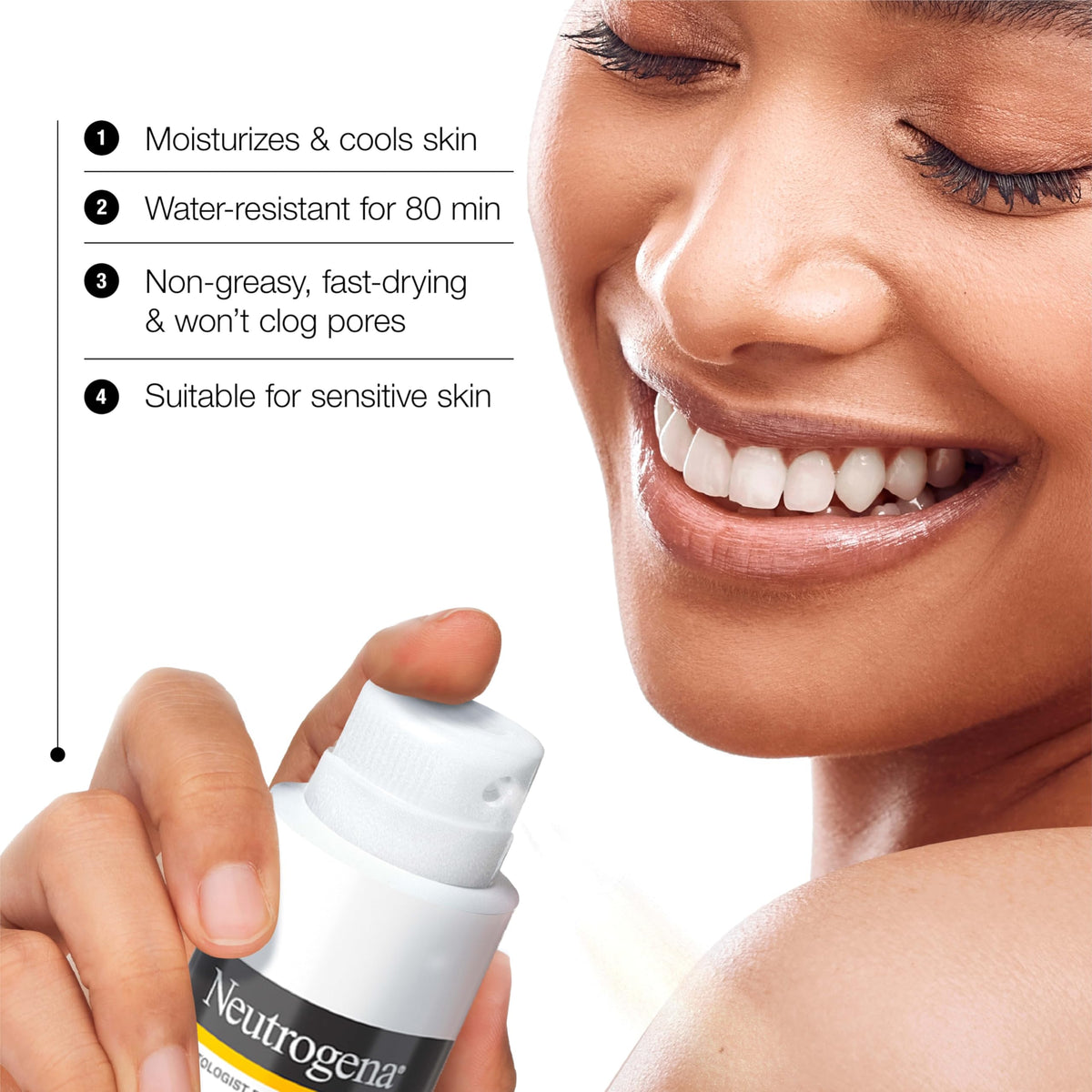 neutrogena close-up nozzle showing controlled spray for quick coverage