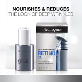 Neutrogena texture of retinol oil on hand demonstrating lightweight absorption benefit