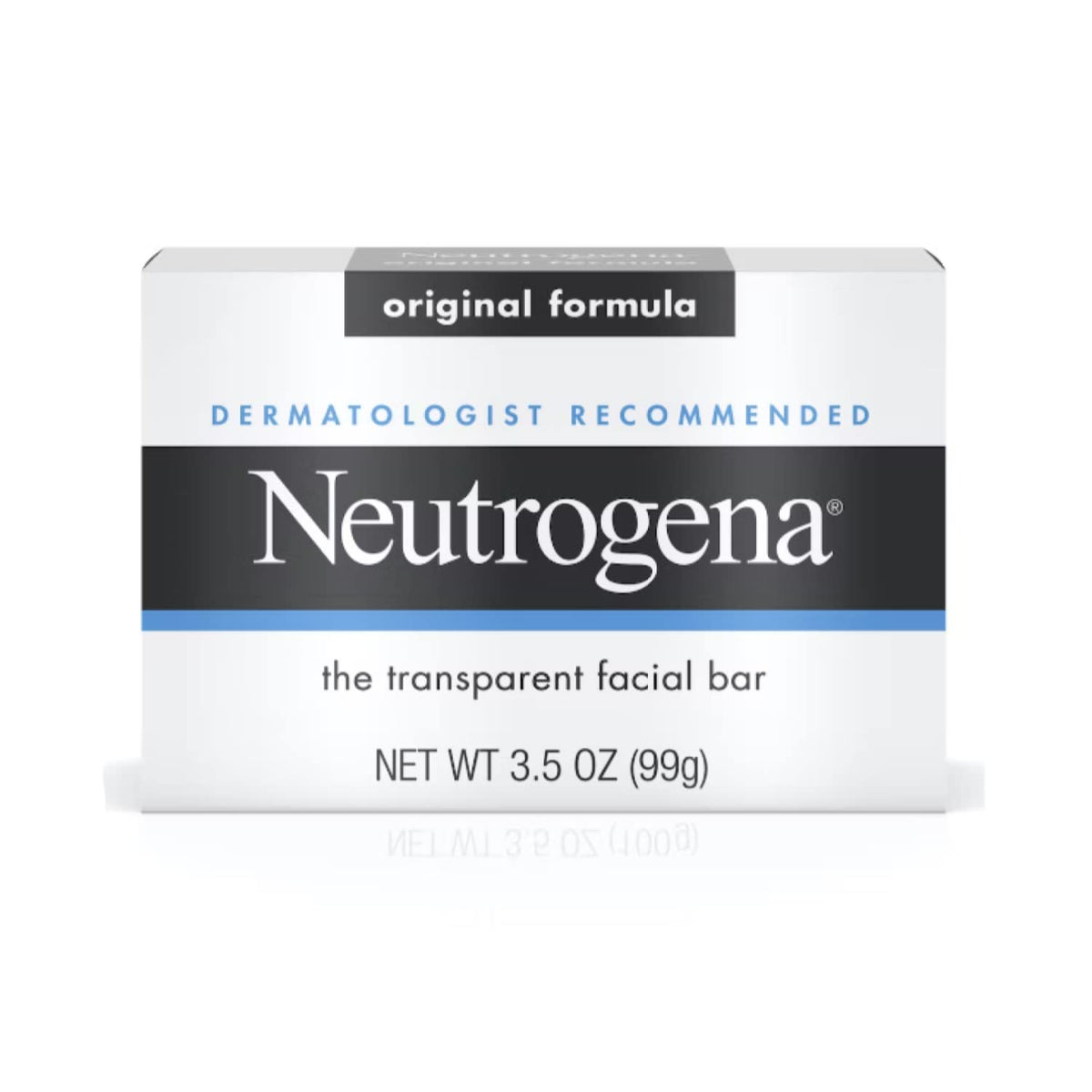Neutrogena bar front packaging showing clear gentle cleanser, great for everyday use