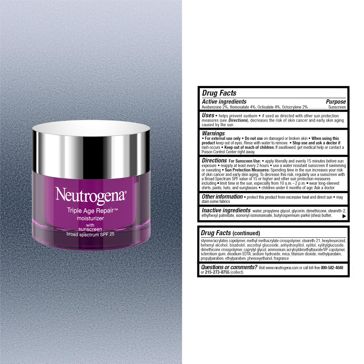 Neutrogena label closeup highlighting Hexinol, Vitamin C, and SPF