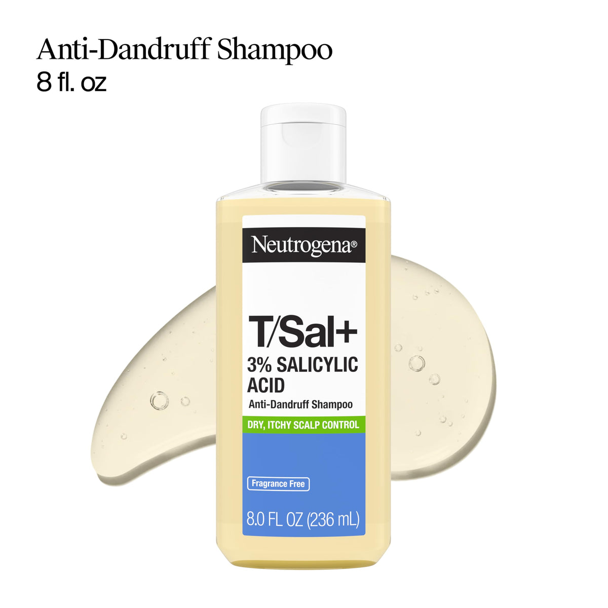 Neutrogena T/Sal+ pump and cap close-up highlighting easy dispensing benefit
