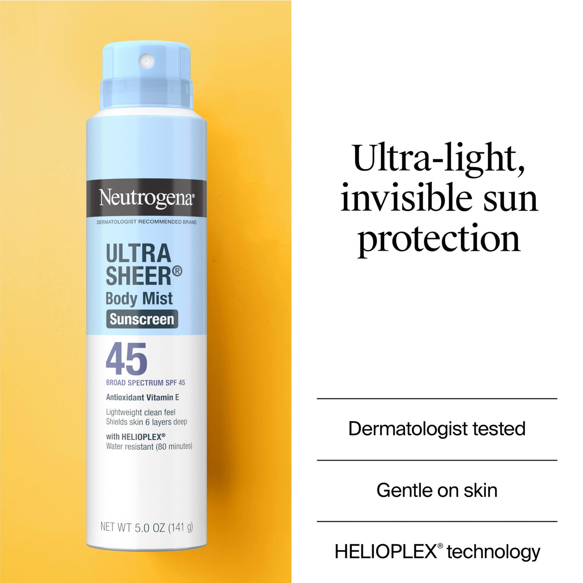 Neutrogena spray nozzle close-up illustrating easy, even mist application