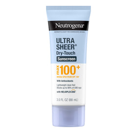 Neutrogena front packaging of SPF 100+ travel sunscreen shows compact protection