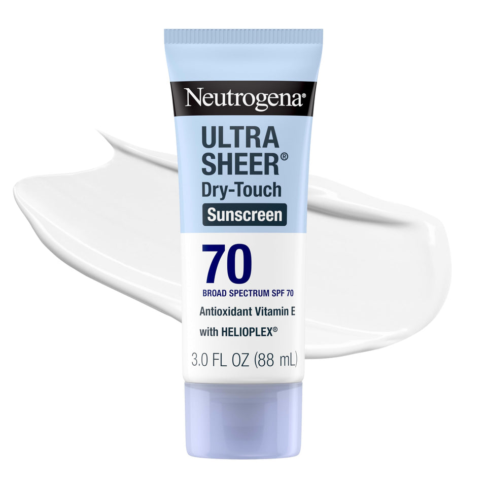 Neutrogena front bottle view showing SPF 70 protection and travel benefit