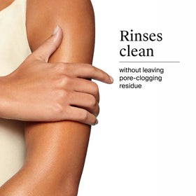 Neutrogena clear unscented gel dispensed showing residue-free rinsing benefit