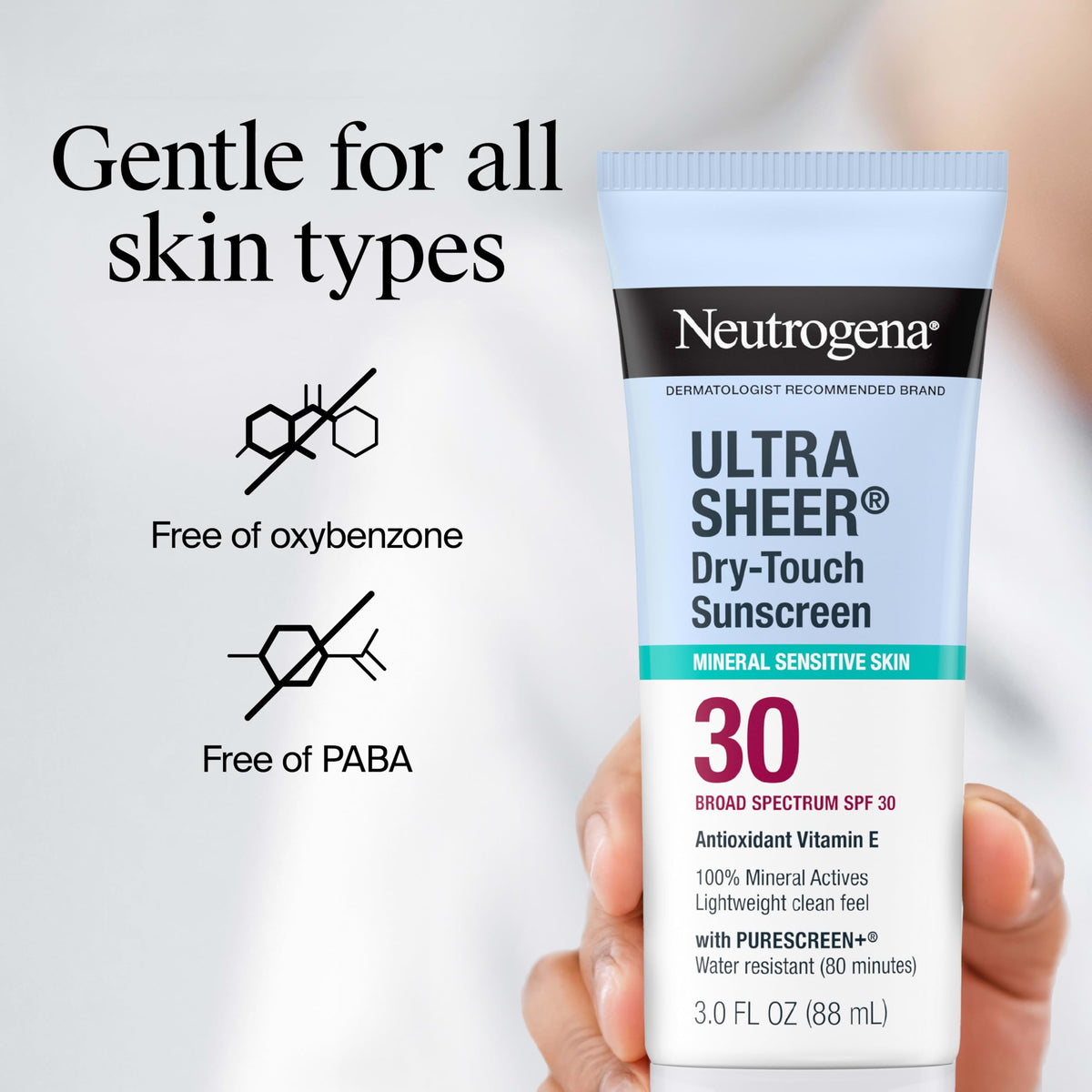 Neutrogena sunscreen resisting water droplets indicating 80-minute resistance