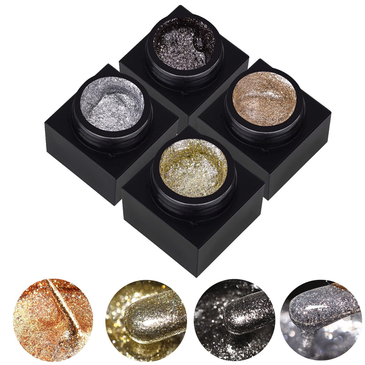 New Irven front packaging showing four metallic glitter gels and benefits