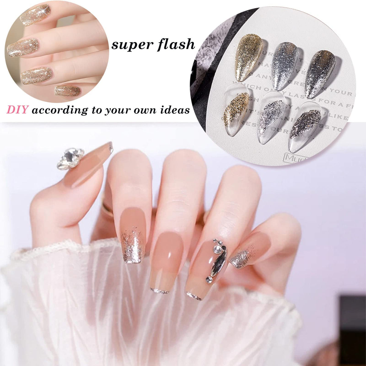 New Irven swatches platinum gold silver and black glitter for color choice