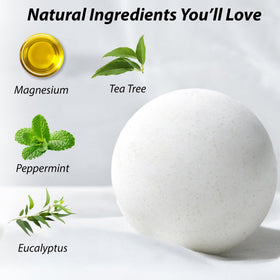 New Miuz bath bomb dissolving in tub demonstrating foamy, aromatic relaxation