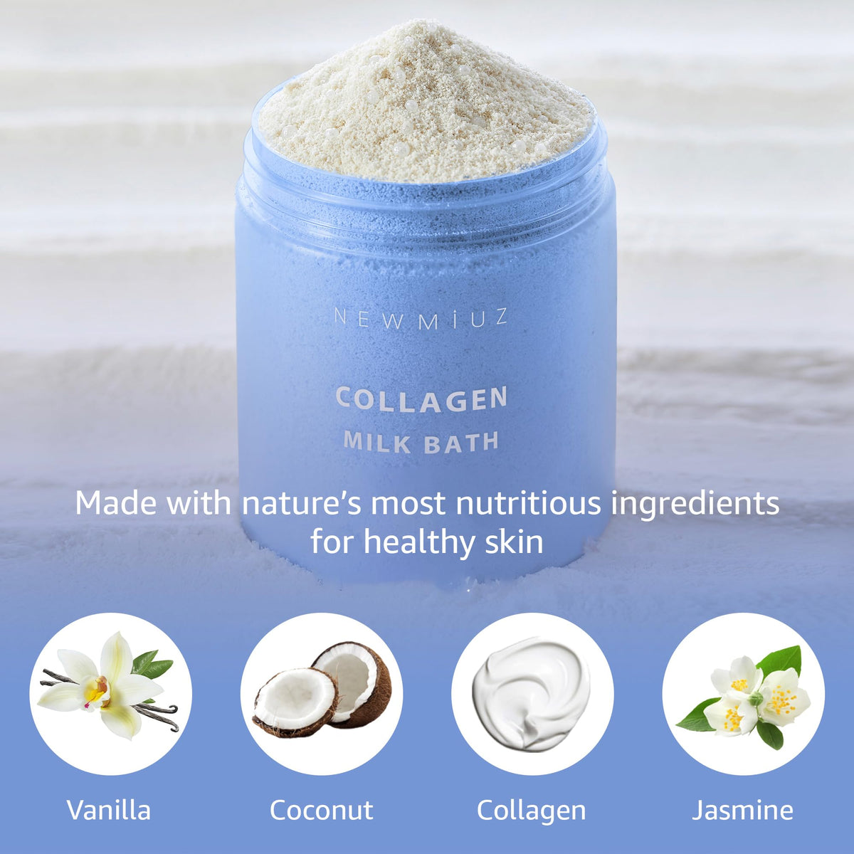 New Miuz milk bath dissolved in tub showing milky water for skin-softening soak