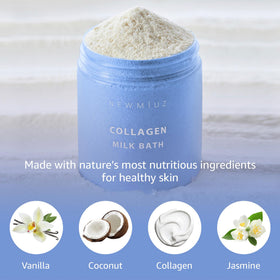 New Miuz milk bath dissolved in tub showing milky water for skin-softening soak