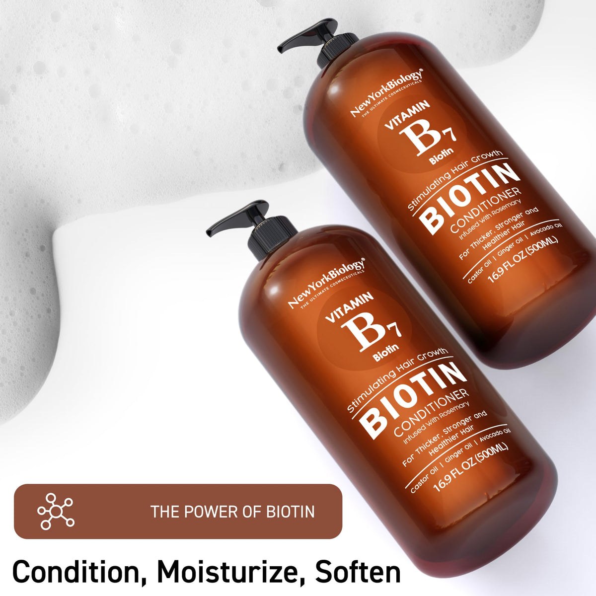 NEW YORK BIOLOGY label close-up and pump detail, emphasizes ingredient clarity and ease of use