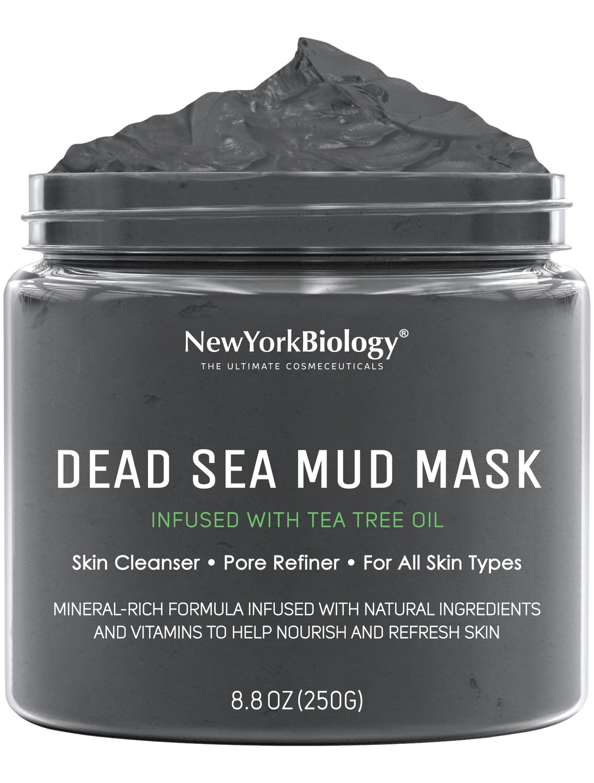 New York Biology front jar view showing label and jar benefit of clean skin