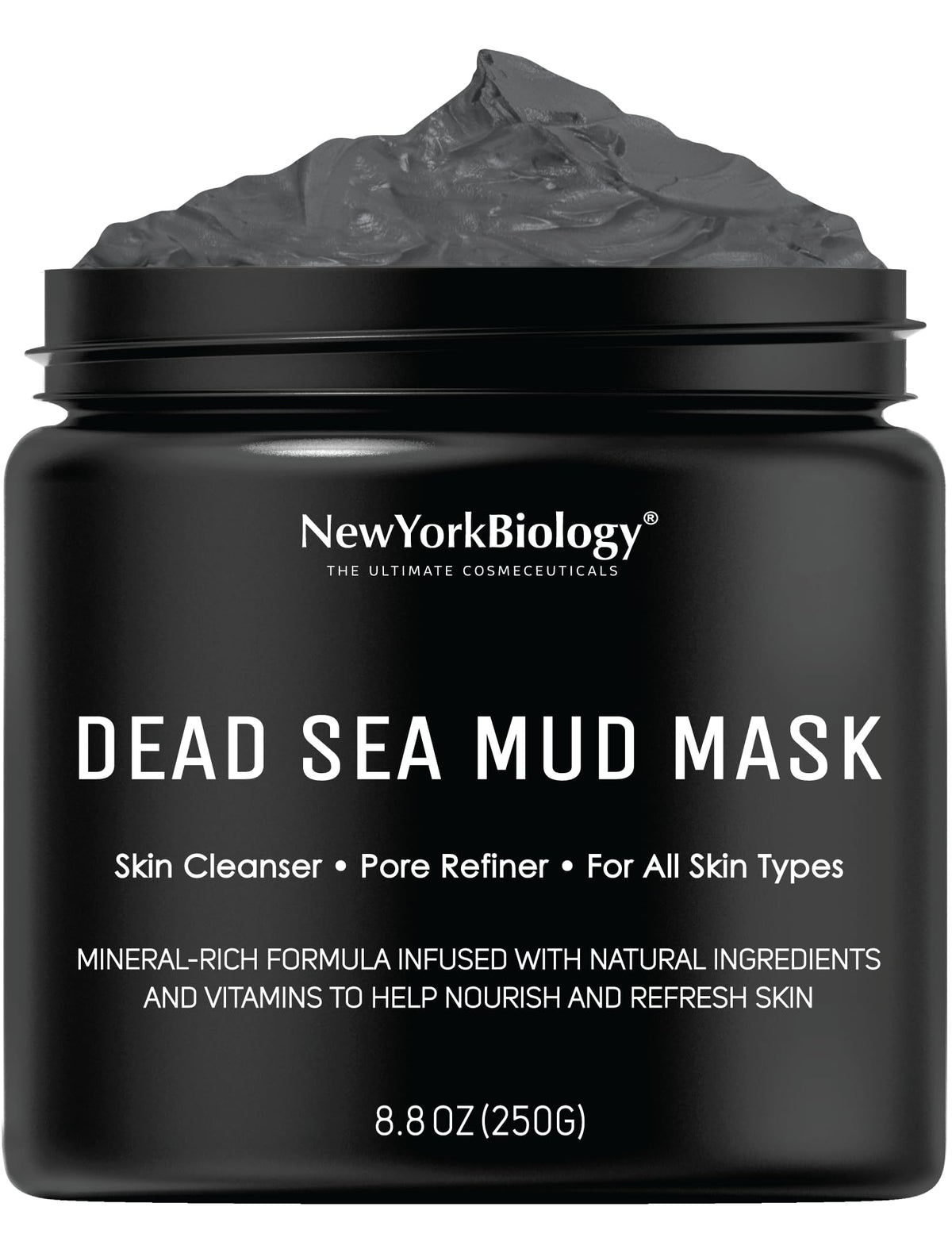New York Biology jar front view showing label and spa-quality packaging benefit