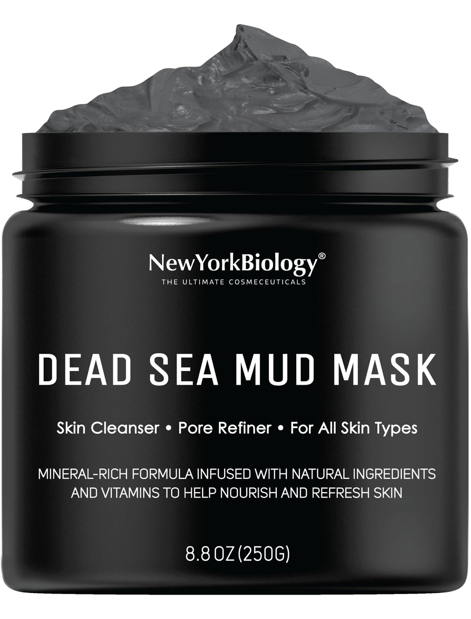 New York Biology jar front view showing label and spa-quality packaging benefit