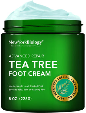 New York Biology foot cream front view showing 8 oz bottle and benefits