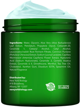 New York Biology jar open to show creamy texture and smooth finish