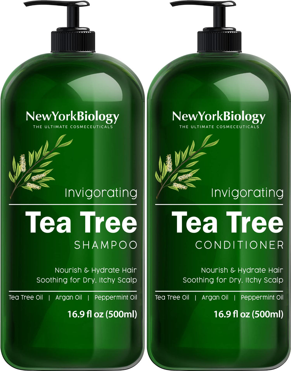 New York Biology front packaging showing tea tree shampoo and conditioner for refreshing cleanse