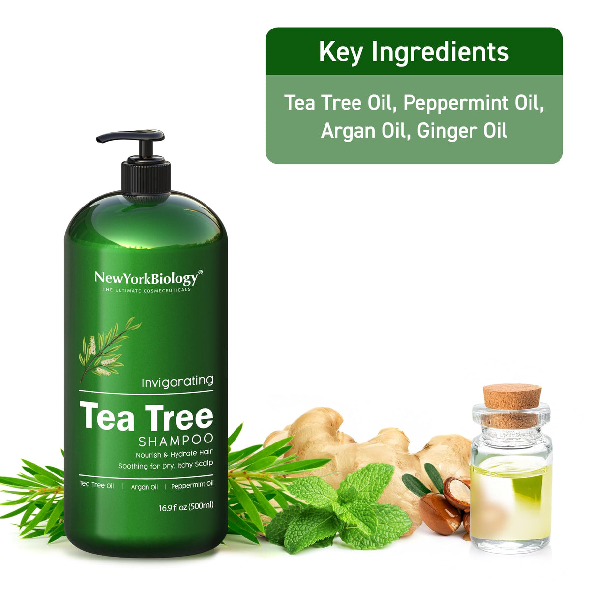 new york biology in-shower bottle being used to refresh scalp and hair