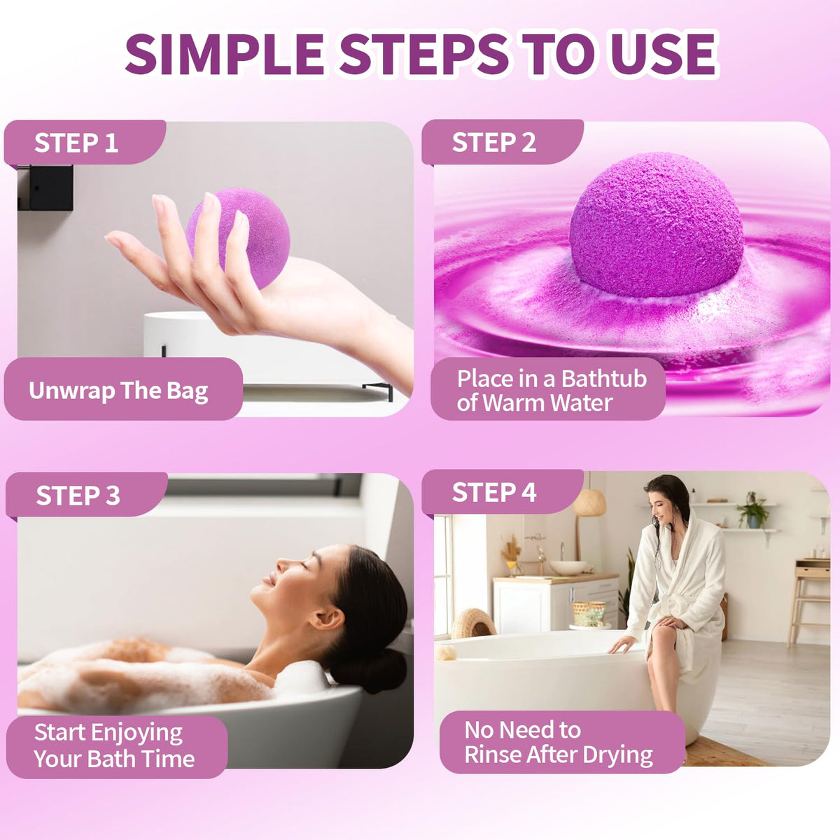 NEWFEIFAN bath bomb fizzing in tub demonstrating aroma release and calming soak