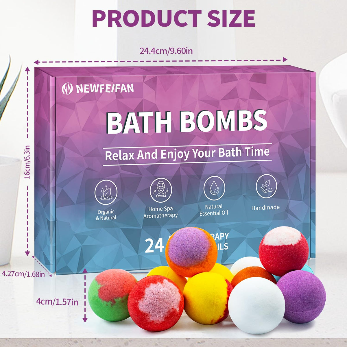 NEWFEIFAN lifestyle bathroom scene with bomb and candles conveying relaxation