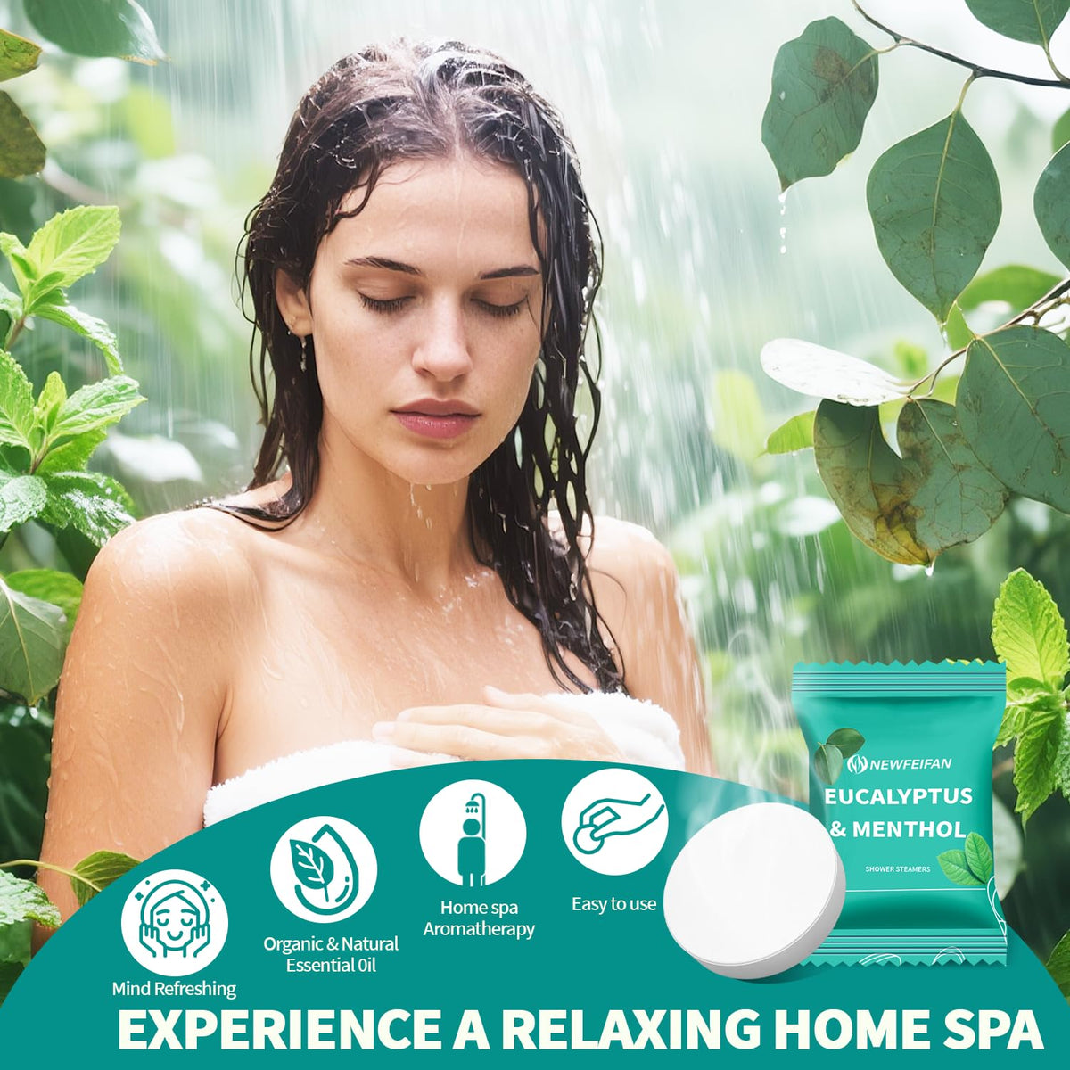 NEWFEIFAN steamer in shower releasing eucalyptus vapor for invigorating scent