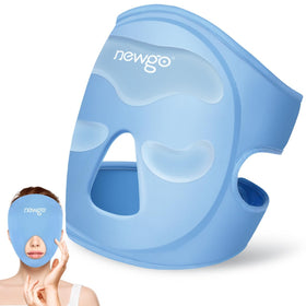 NEWGO front view showing full-face gel mask and ergonomic fit benefit