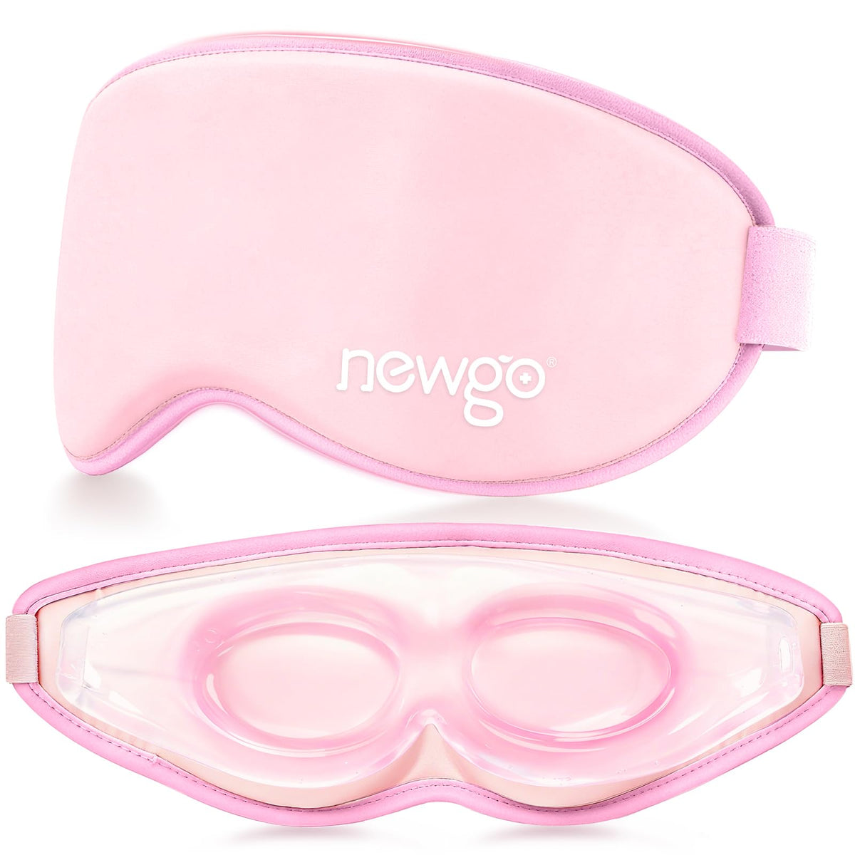 NEWGO front view of pink mask showing soft fabric and blackout benefit