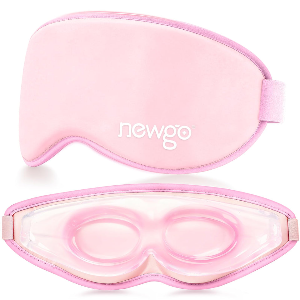 NEWGO front view of pink mask showing soft fabric and blackout benefit