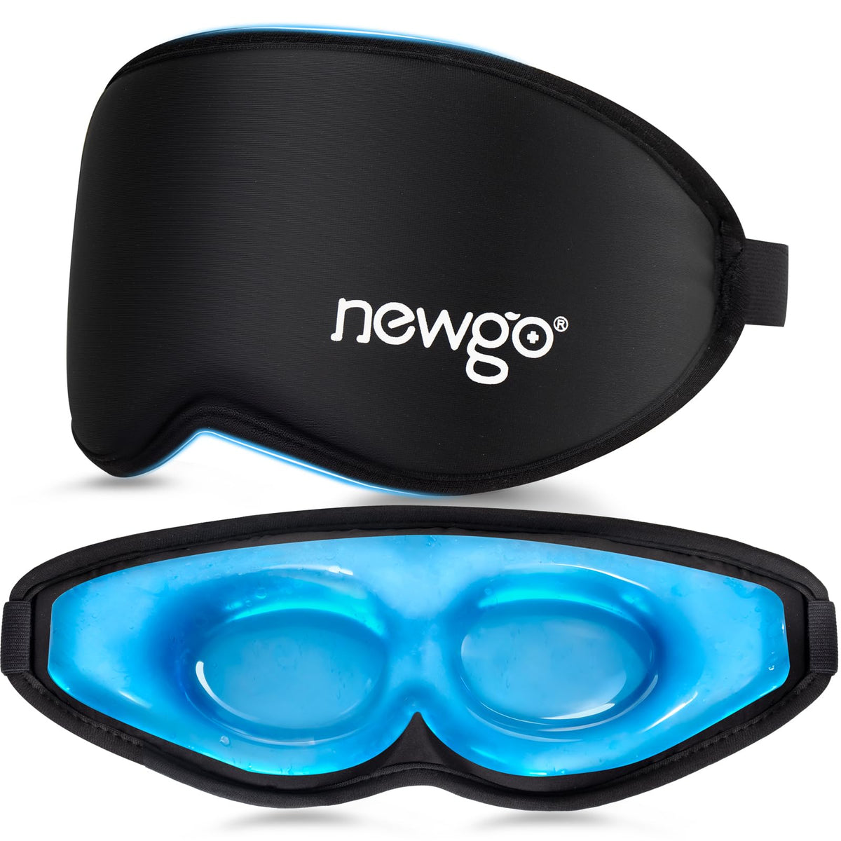 NEWGO front view blackout sleep mask showing full coverage and light blocking benefit