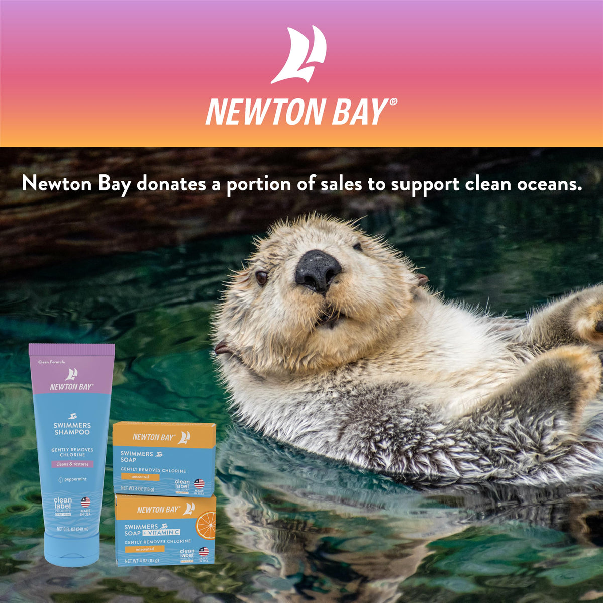 Newton Bay packaging close-up highlighting made in USA and certification