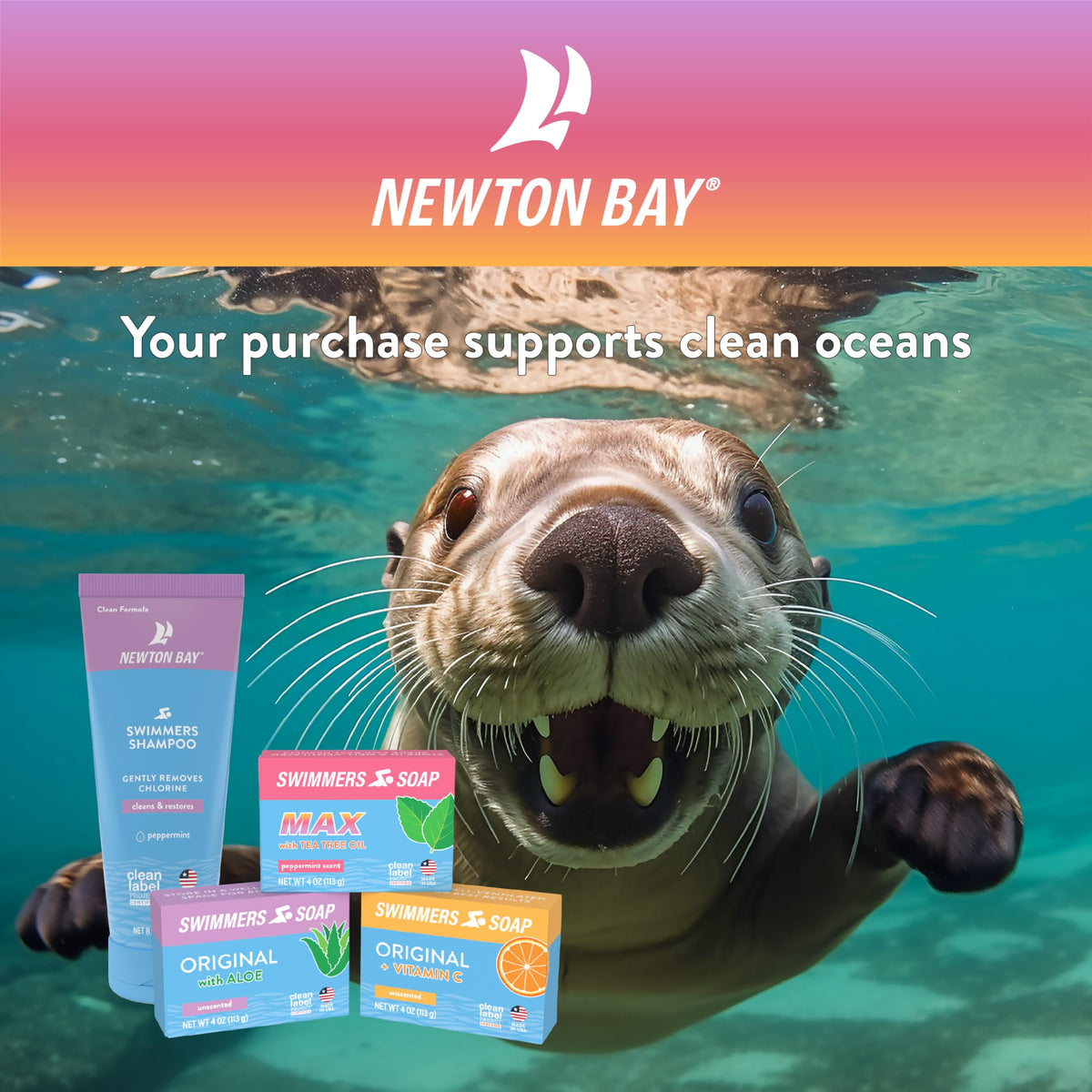Newton Bay soap on poolside towel illustrating post‑swim refresh and softness
