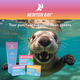 Newton Bay soap on poolside towel illustrating post‑swim refresh and softness