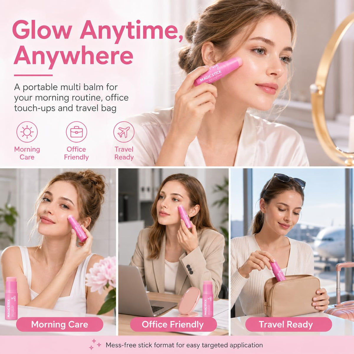 NEWUREHO balm swipe on cheek in lifestyle scene for dewy glow benefit
