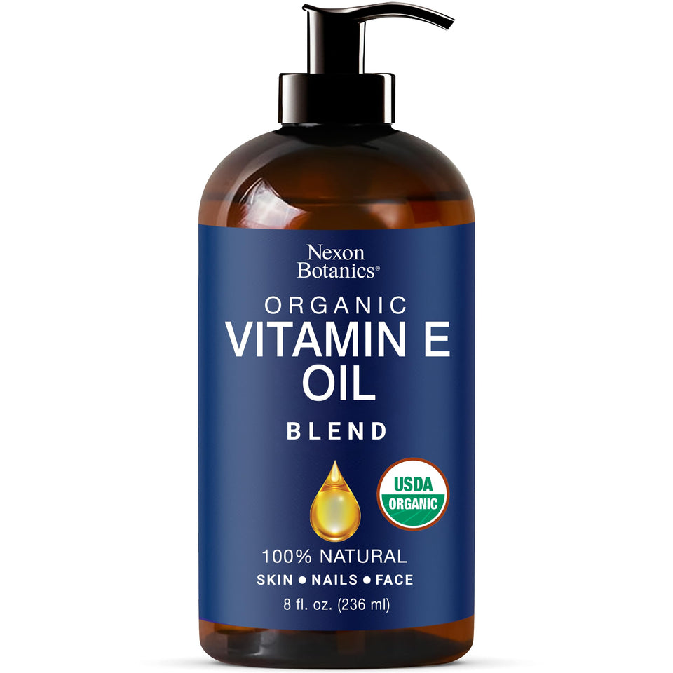 Nexon Botanics amber bottle front view showing clear label and volume benefit