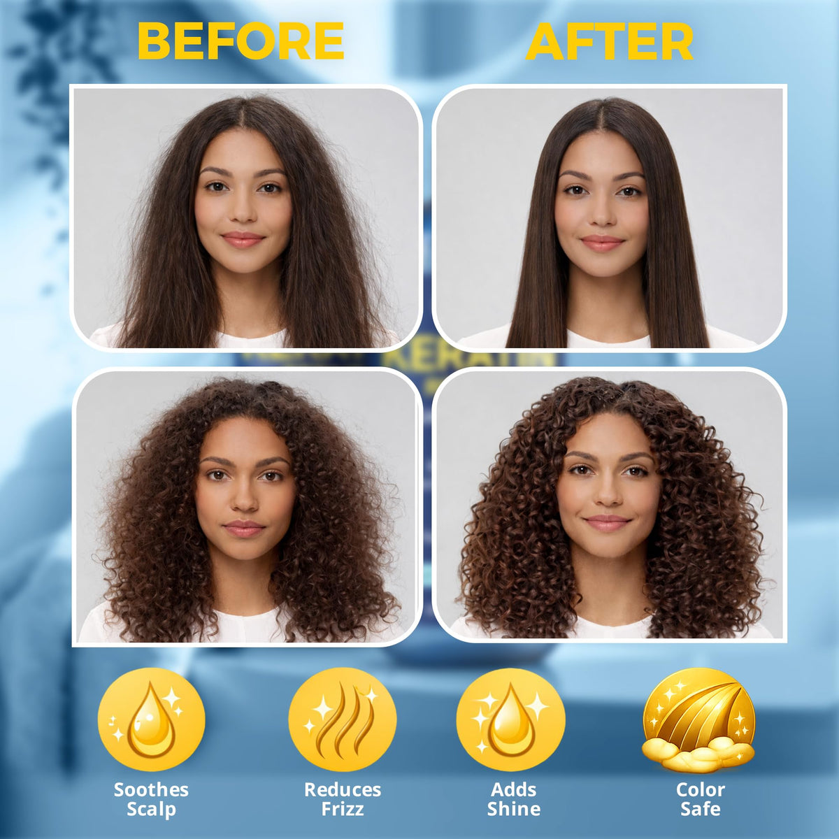 Nexon Botanics before and after hair comparison showing smoother hair