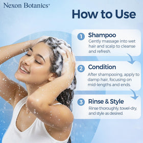 Nexon Botanics product label and features highlighting keratin and pro‑vitamin B5