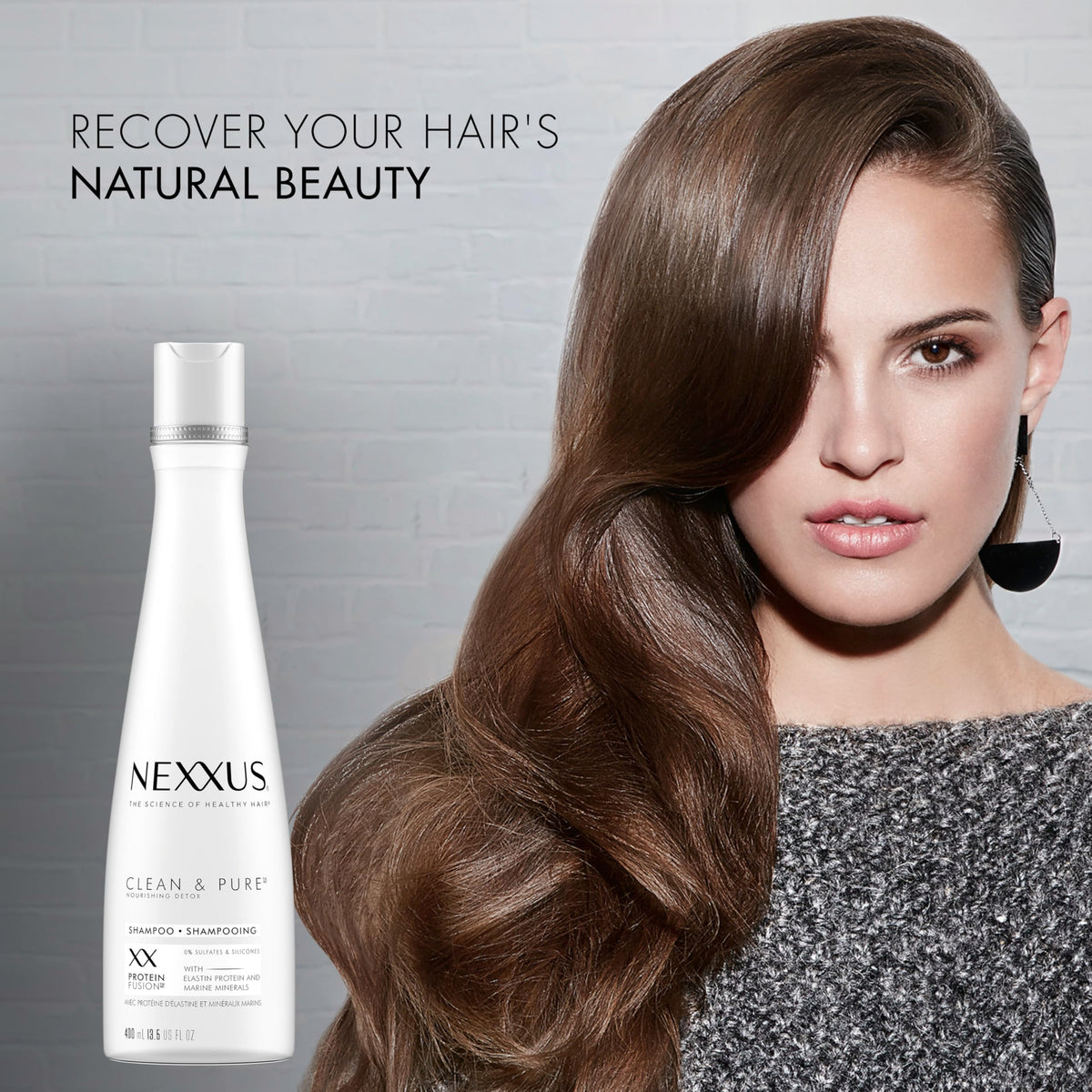 Nexxus before and after buildup comparison showing lighter hair movement