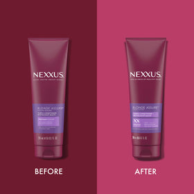 Nexxus conditioner being applied in hand for even distribution benefit