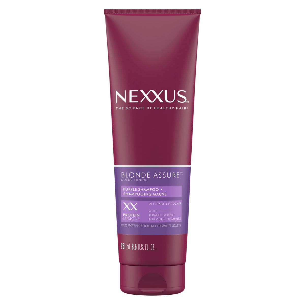 Nexxus bottle front packaging showing product and color-care benefit