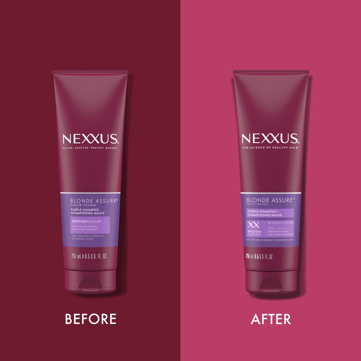 Violet shampoo lather from Nexxus showing toning texture and coverage