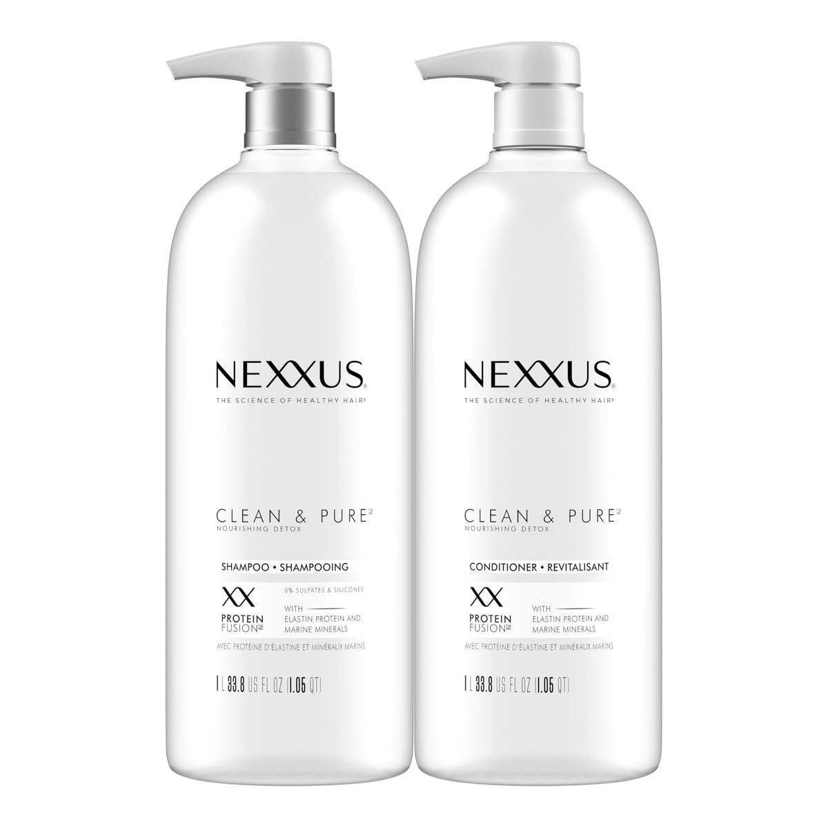 Nexxus front packaging showing bottle duo and benefits