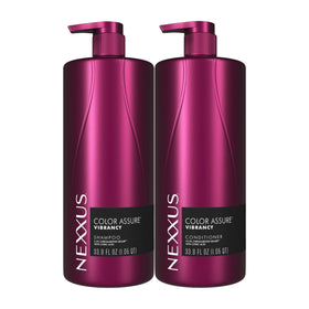 Nexxus front packaging showing twin bottles and color protection benefit