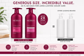 Nexxus 32 oz bottle held in hand showing value size and long-lasting use
