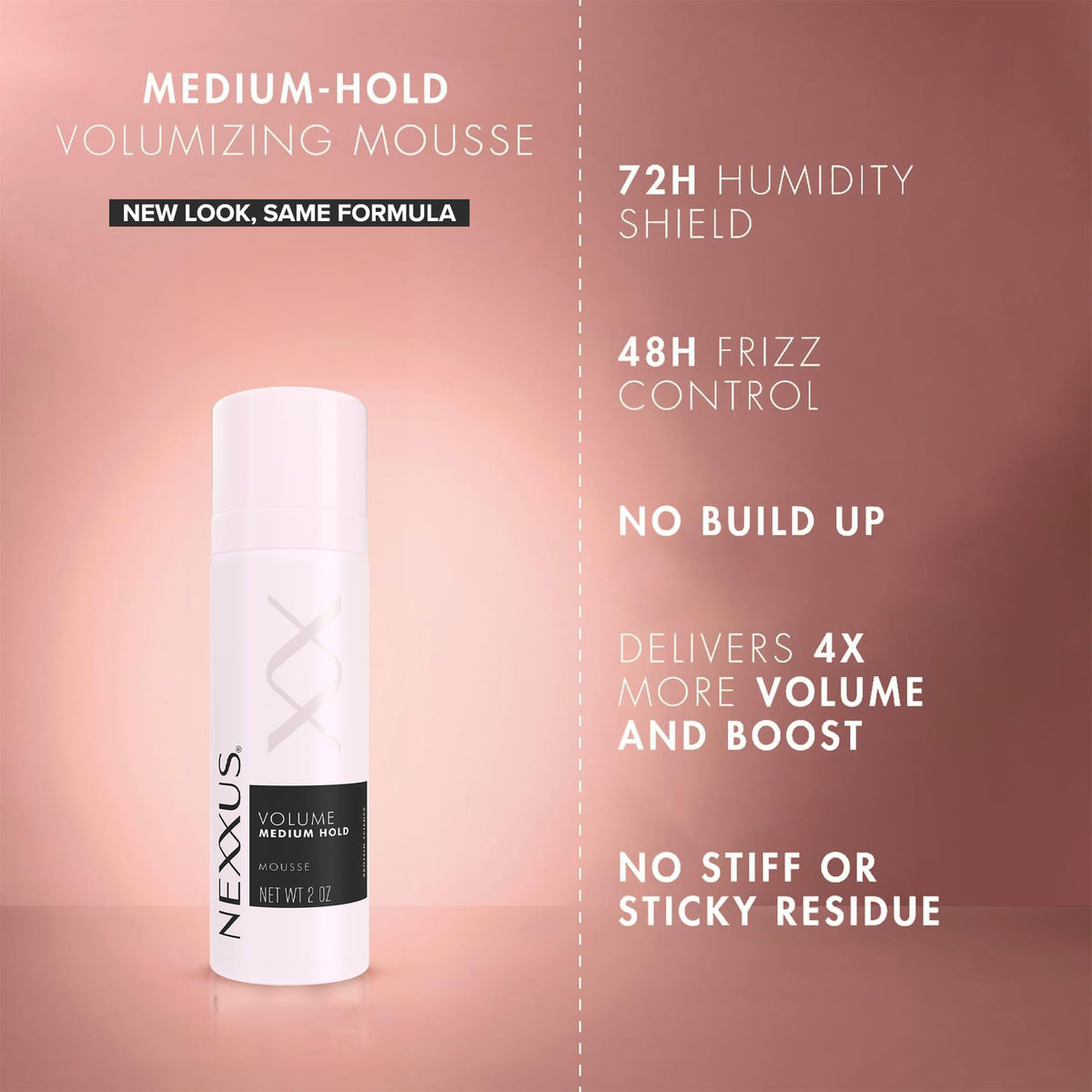 Model applying Nexxus hairspray with comb-through movement showing touchable hold and easy restyling